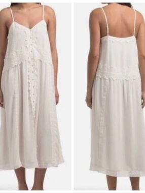 New Caroline Constas White Lace Trim Ivory Midi Dress X-Small NWT